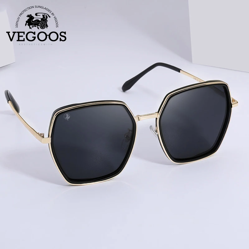 Женские солнцезащитные очки VEGOOS большие поляризационные в винтажном стиле с