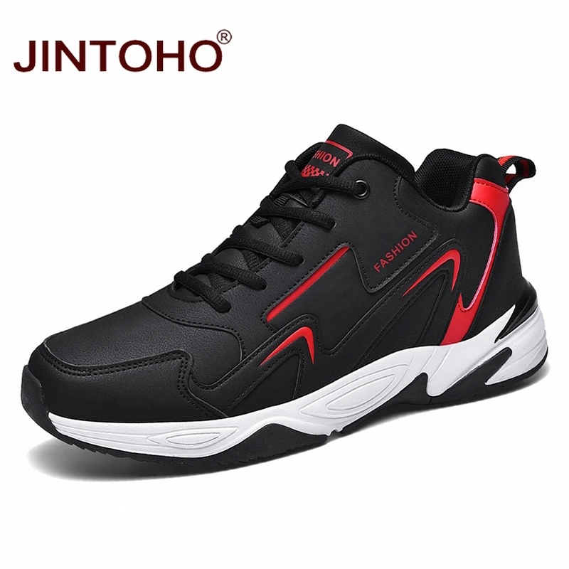 JINTOHO мужские кроссовки больших размеров черные кожаные уличная мужская