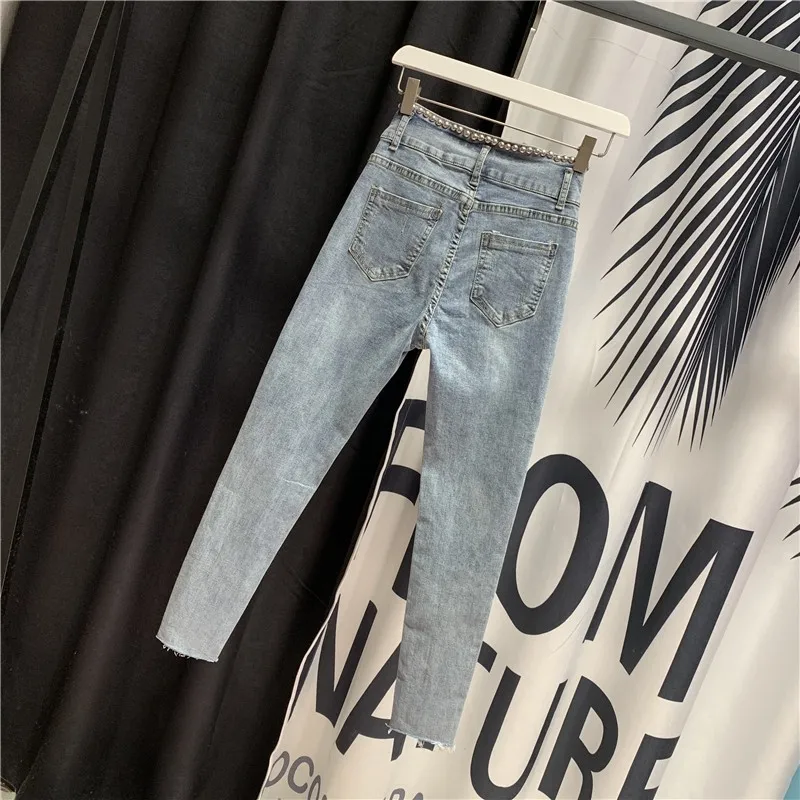 Европейские летние тонкие женские джинсовые узкие брюки с высокой талией модные
