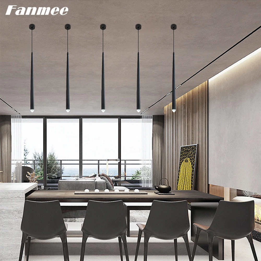 

Aquitaine Pendant LED Single Light Modern Tapered Tube Hanging Pendant Lamp Home Decor Black Metal Bar Island Lighting Fixture