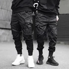 Мужские черные брюки-карго в стиле хип-хоп, шаровары с лентами, уличная одежда 2021, повседневные спортивные брюки с карманами в стиле хип-хоп, мужские брюки в стиле Харадзюку