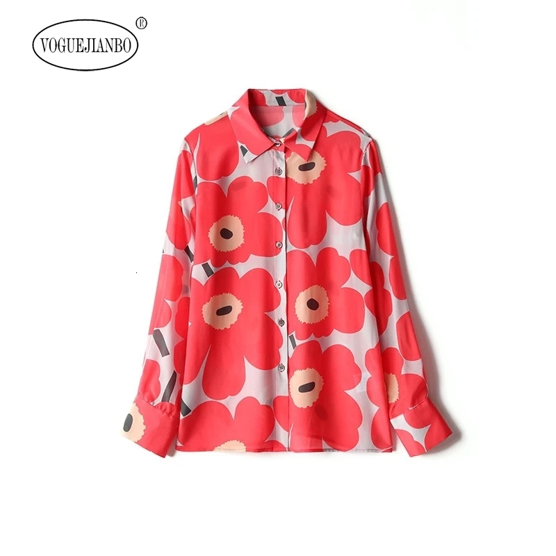 

2020 early spring women's new lapel long sleeves safflower Silk Print Shirt ropa mujer bluzki damskie camisa feminina ladies top