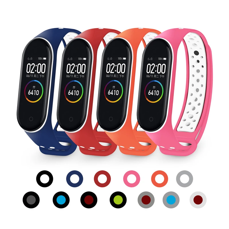 YAYUU спортивный ремешок для Mi Band 3 4 силиконовые часы браслет двойной цвет сменный