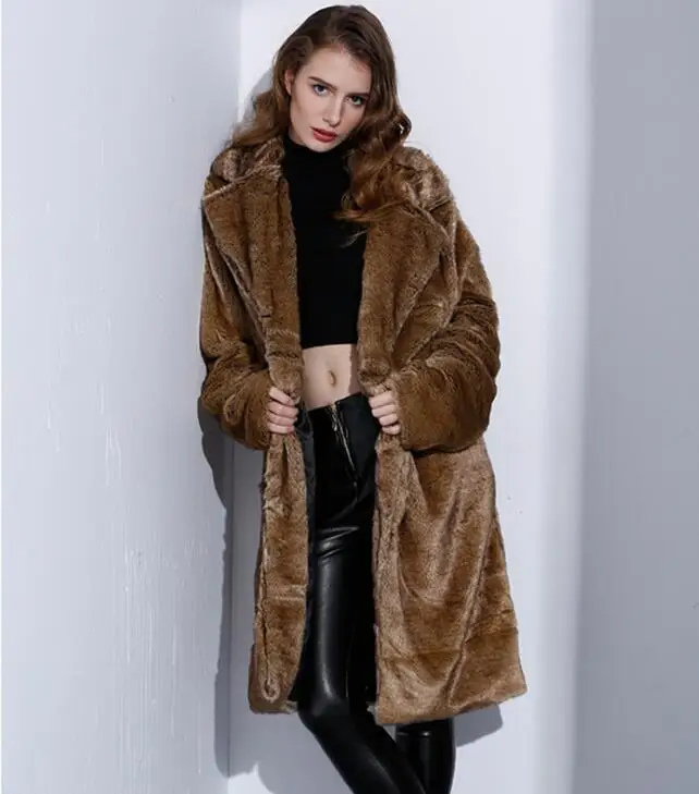 Autumn fur leather jacket womens warm faux mink fur leather coat women loose jackets winter thicken fashion brown
