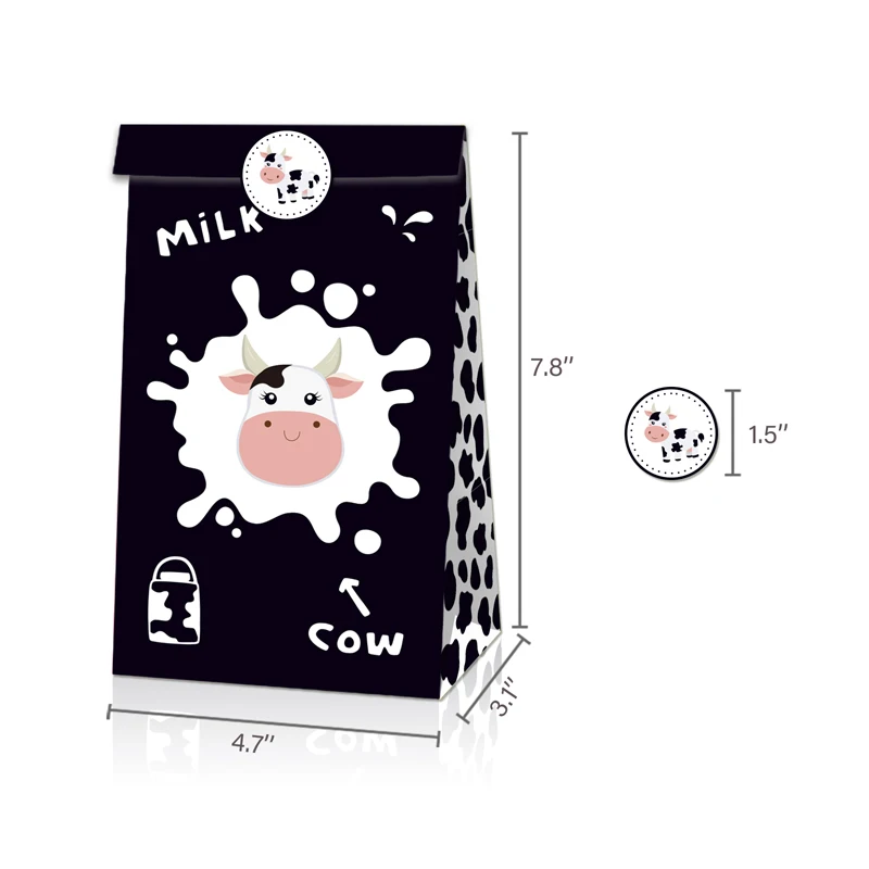 

12pcs cute candy gift packaging cow printing bags give sealing stickers label baby shower birthday party gifts packing deco