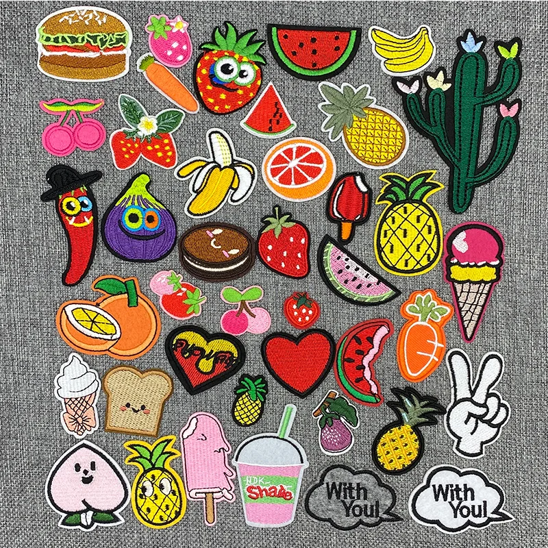 41pcs/lot Banana Cherry Love Peach Watermelon Fruit Embroidery Patches for Clothing Iron on Kids Clothes Appliques Badge