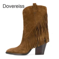 winter woman new fashion sexy consice shoes pointed toe fringed brown elegant slip on ankle boots big size 42 43