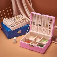 dressing table jewelry organizer rings storage box earring pu leather cases necklace hanger gift case for women pink blue black