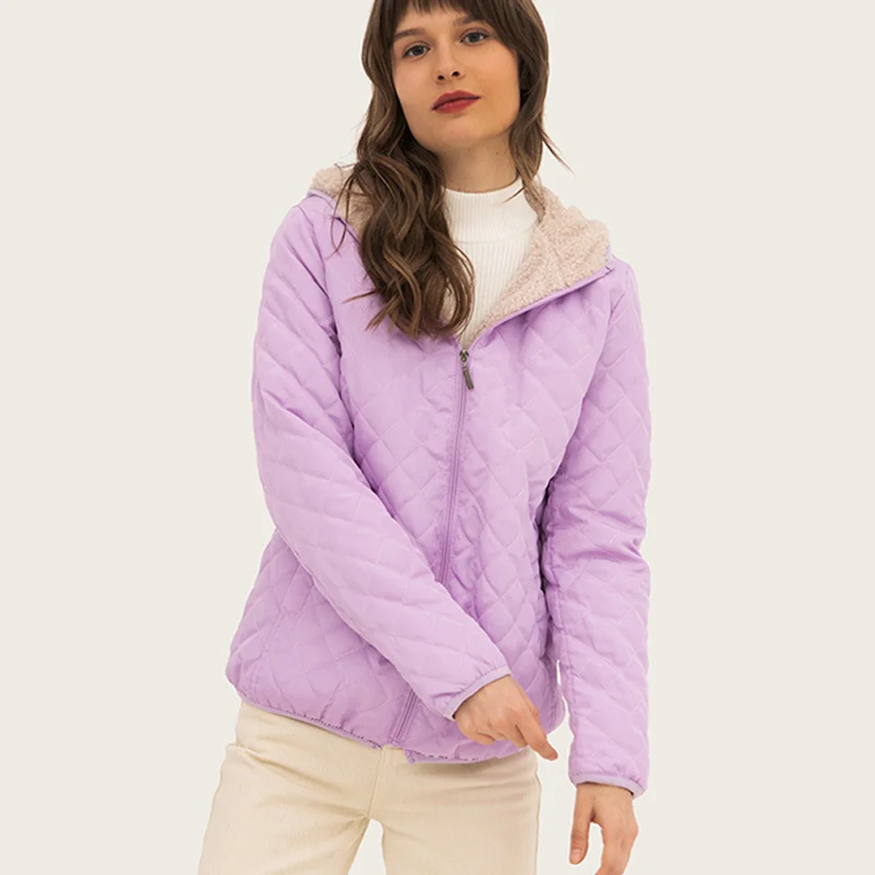 Purple Женские осенние и зимние новые куртки, парки, пальто с капюшоном, теплая подкладка, кашемировая парка, Женская однотонная куртка большого размера, верхняя одежда S-3XL - Цвет: Purple