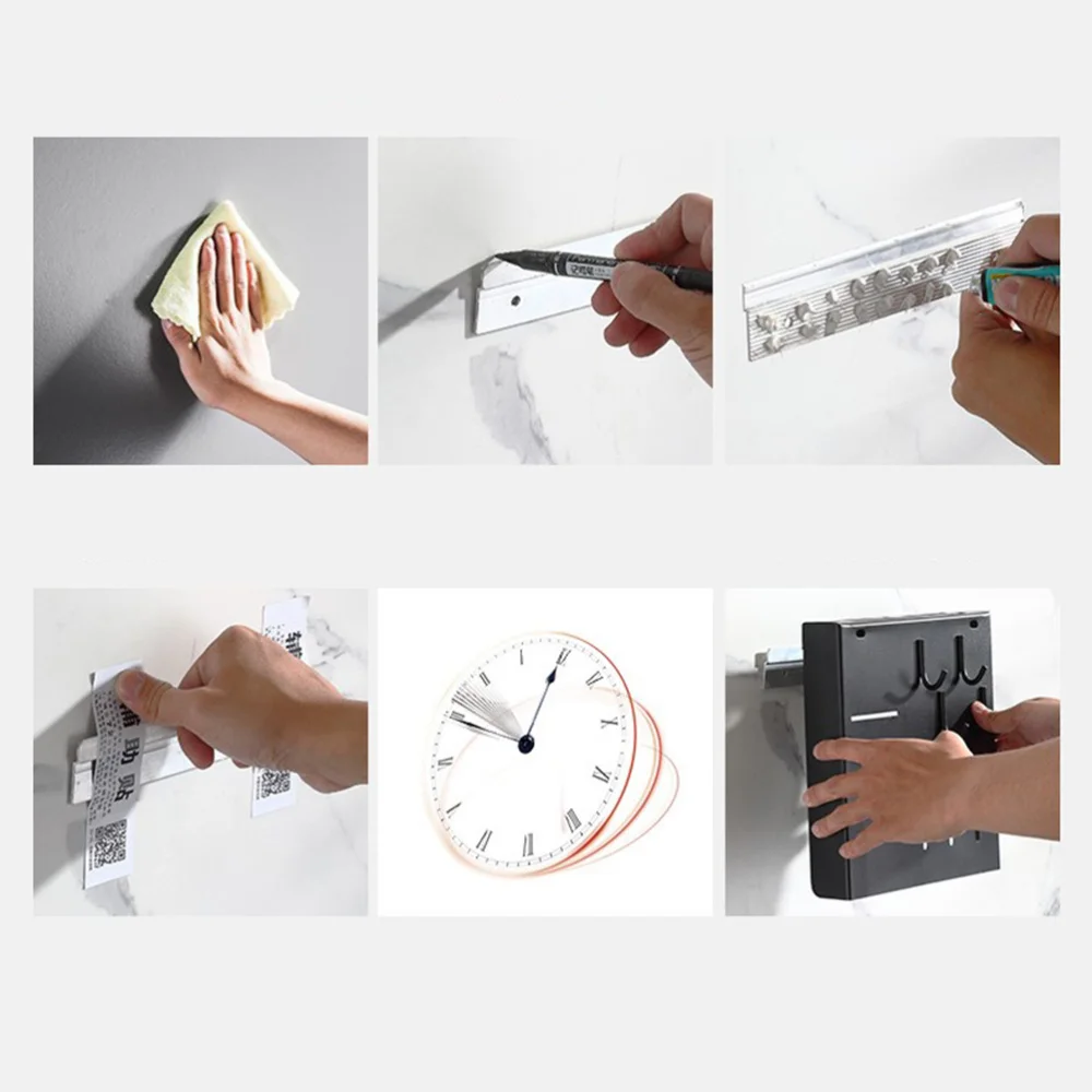 

Stainless Steel Kitchen Utensil Shelf Wall Mounted Cutlery Holder Storage Rack Storage Stand with Hooks (Black)