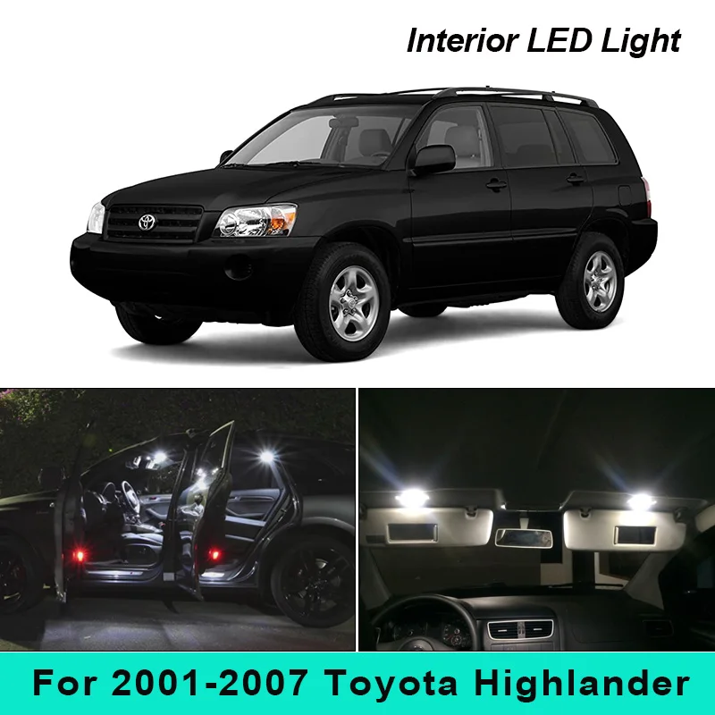 

10Pcs Pure White Led Light Interior Package Kit For 2001-2007 Toyota Highlander Map Glove Box Dome Trunk License Plate Lights