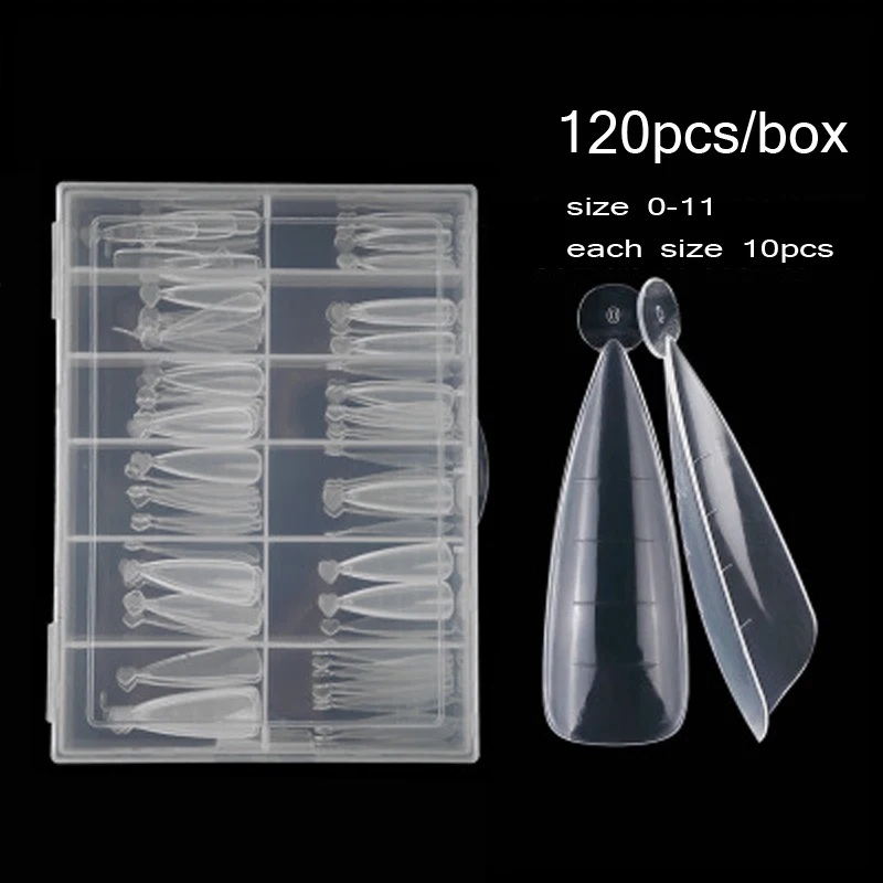 

120pcs/Box Clear Dual Extra Long Nails Forms Nail System Quick Building Acrylic For Extension Manicure UV Gel Nails Tips Mold #1