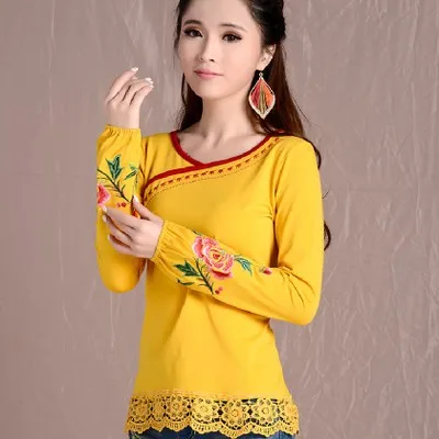 Cheongsam Топ традиционная китайская одежда для женщин с длинным рукавом размера плюс 5XL рубашка хлопковая винтажная одежда Топ Футболка Блузка рубашка - Цвет: yellow 3910