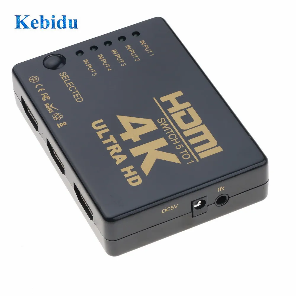 Переключатель KEBIDU 4K * 2K 5x1 разветвитель коробка Ultra HD 1080P HDMI совместимый для HDTV Xbox PS3