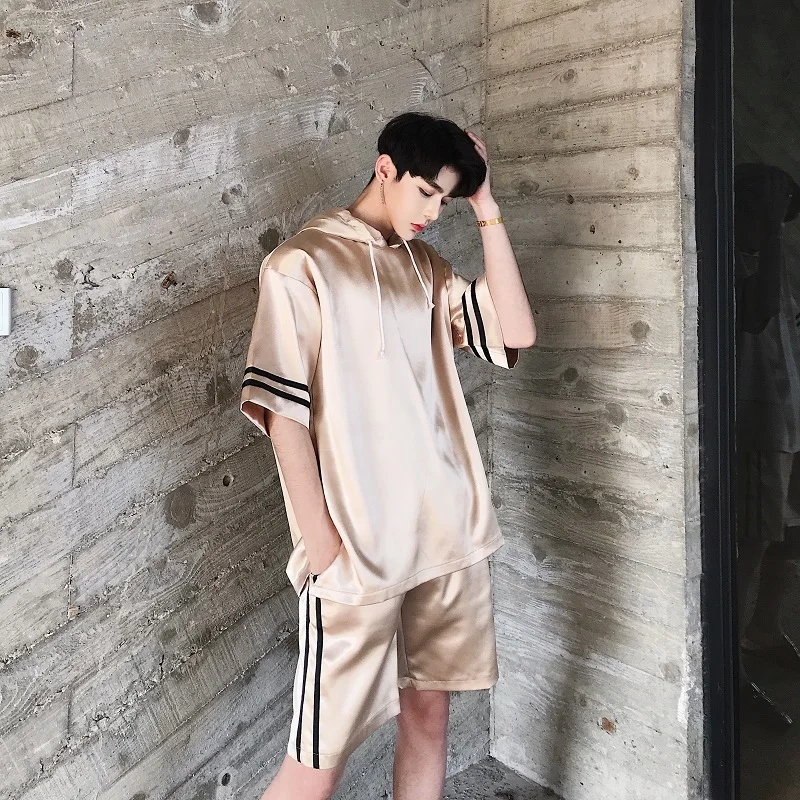 Мужская атласная футболка с короткими рукавами комплект из 2 предметов тонкая