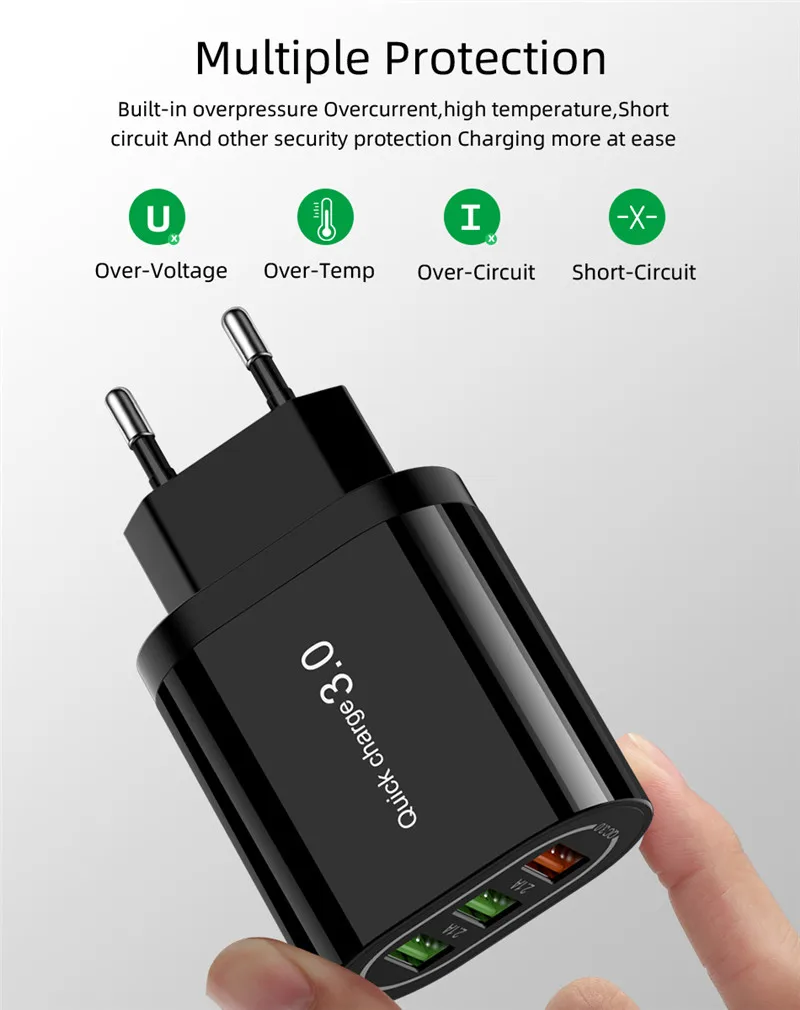 18 Вт Быстрая зарядка 3,0 USB зарядное устройство 3 порта QC3.0 Быстрая зарядка для iPhone 11 11Pro Max samsung S10 huawei P30 настенное зарядное устройство адаптер