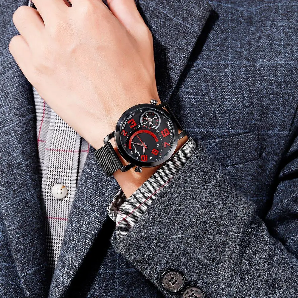 Кварцевые наручные часы с ремешком сеткой высококлассные мужские 2019 роскошные