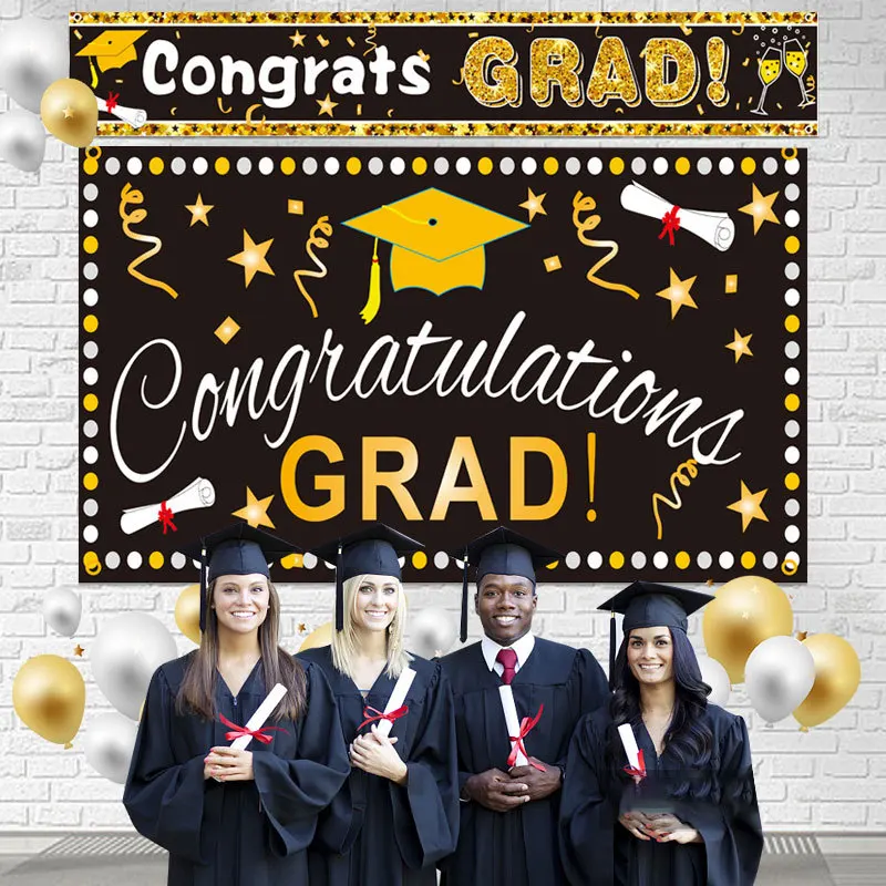

Congrats Grad Graduation Season Banner Flag 2021 Graduation Background Fabric Graduation Party Decoration