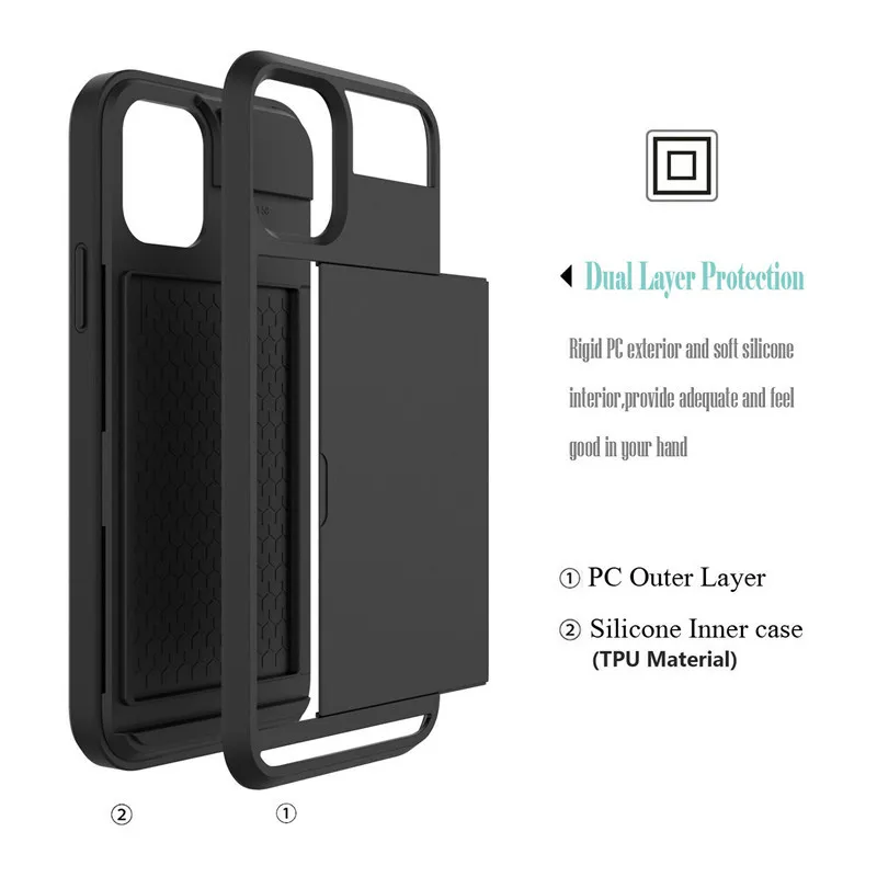 Противоударный чехол для iphone 11 Pro Max Hybrid Slide Armor Cover для iphone 6 6s 7 8 plus X XS XR Слоты Кошелек держатель для карт Coque