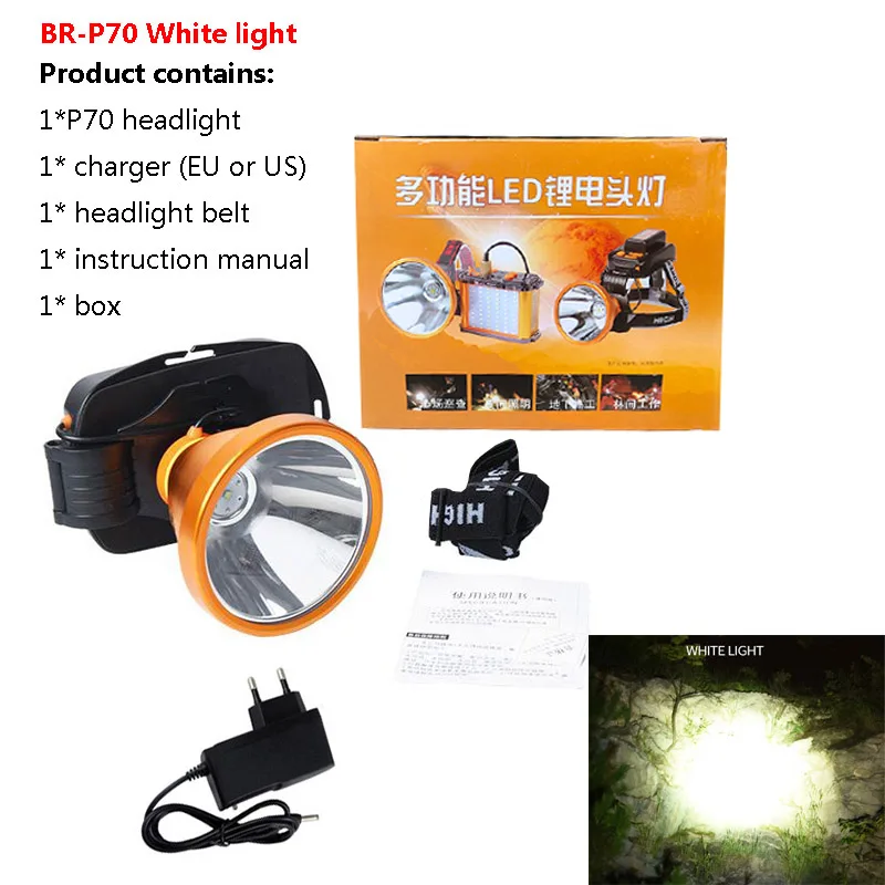 BR-P70 white light Фара cree xhp70 или xhp50 со встроенными лампами 6*18650 литиевая батарея Прямая зарядка охотничий фонарик светодиодный налобный фонарь - Испускаемый цвет: BR-P70 white light