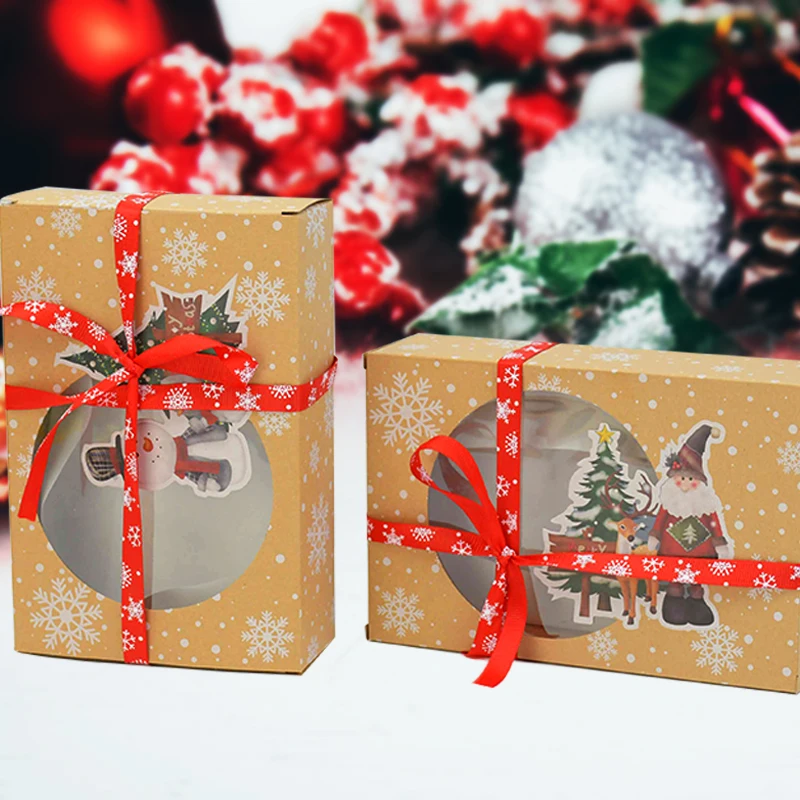 

2Pcs/set Christmas Paper Gift Bags With Ribbon Santa Claus Gift Wrapping Boxes Packaging Bags Baby Shower New Year Gift