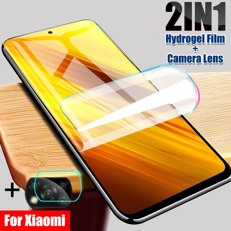 

Гидрогелевая пленка 2 в 1 для Xiaomi Mi Poco X3 NFC F2 Pro, защита экрана Redmi Note 7 8 9 Pro Max 9S 8T 9A 8A 7A, стекло объектива камеры