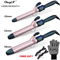 ckeyin 253238mm professional ceramic lcd hair curler roller heating curling wand fast heating deep waver temperature control