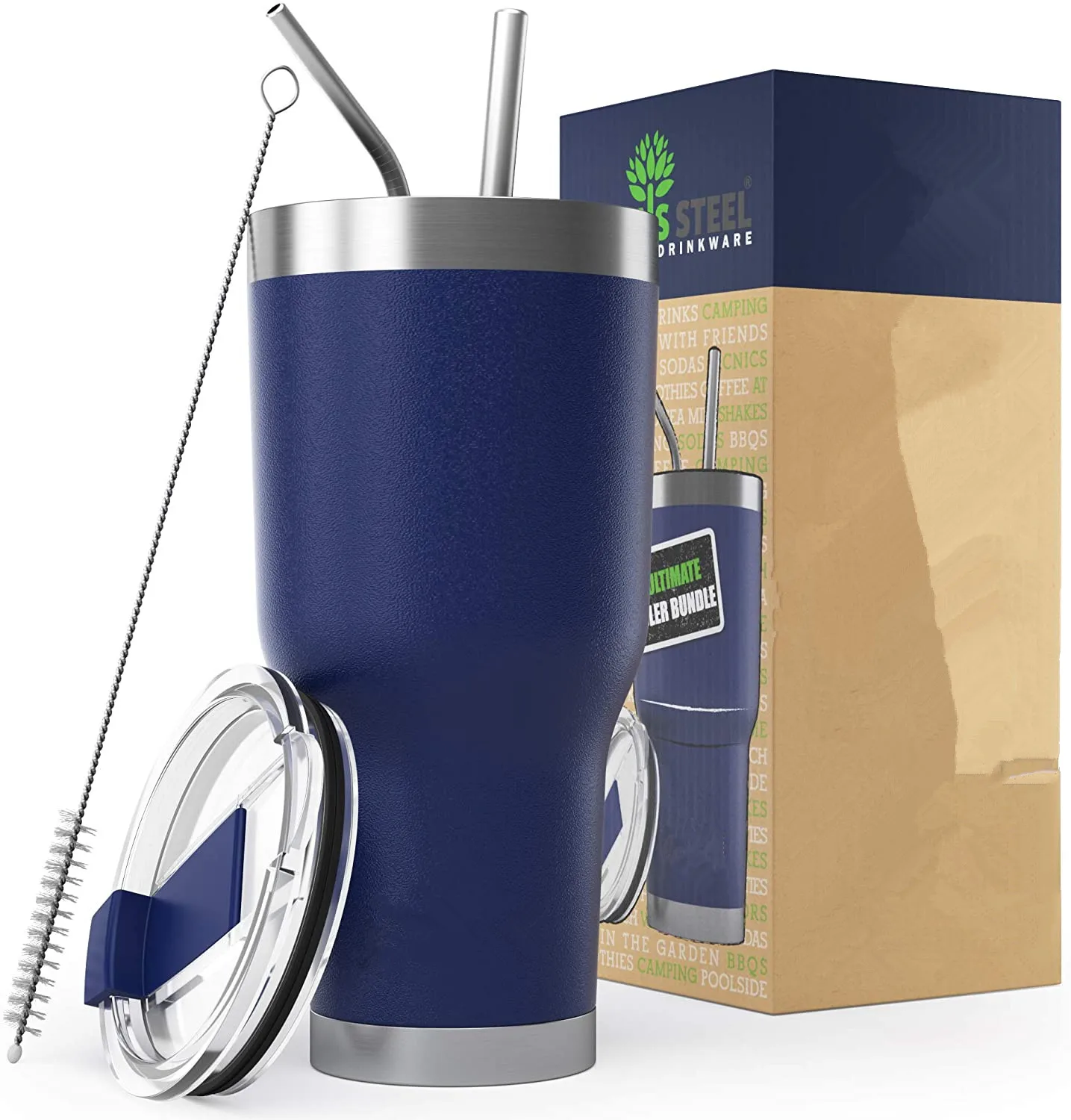 

5 In 1 Travel Coffee Mug Water Cup with Straws brush Stainless Steel Thermos Tumbler 30oz Vacuum Flask Thermo Bottle Thermocup