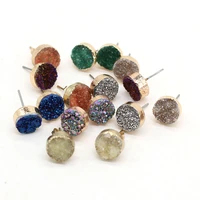 2022 new womens stud earrings round natural stones plated color crystal bud ear studs for love wedding jewelry gifts wholesale