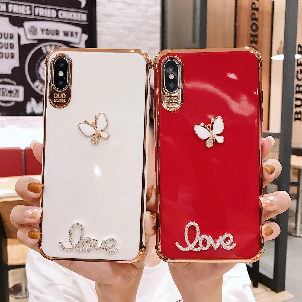 Силиконовый чехол с бабочкой и надписью Love для Iphone 13 12 11 Pro Max XR X XS 7 8 Plus | Мобильные
