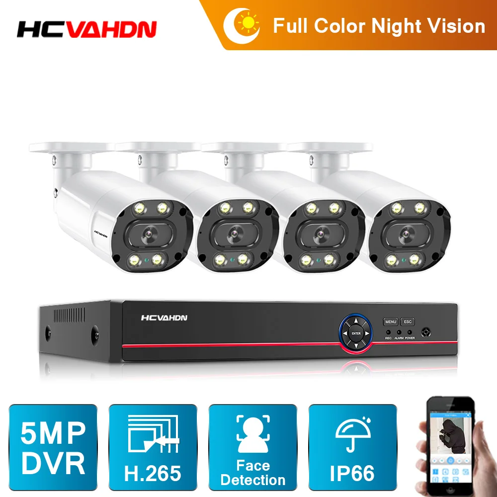 

Full HD 5MP DVR Kit Color Night Vision Video Surveillance System H.265 5MP HD Outdoor Waterproof Camera CCTV Security System Kit