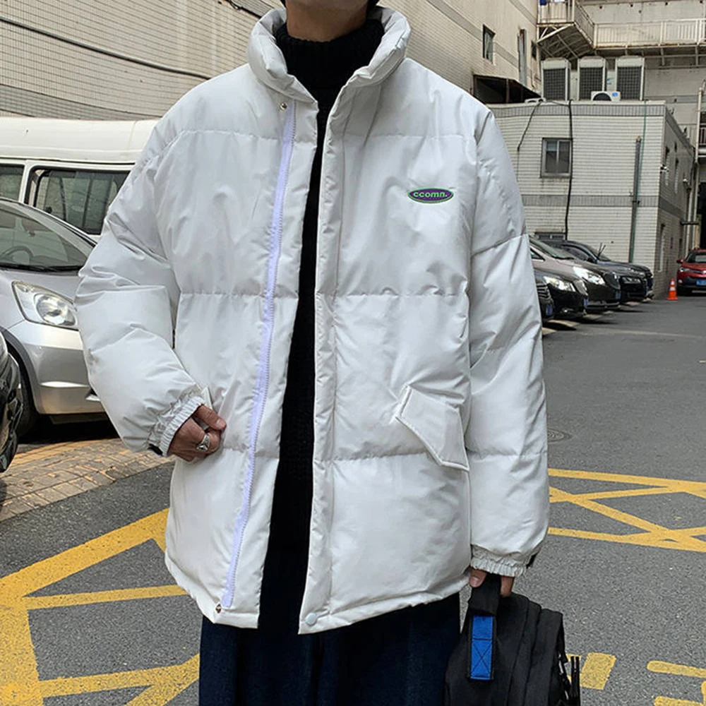 Men Cotton Padded Bomber Jacket Coat Streetwear Print Jacket Parka Harajuku Winter Down Jacket Coat Outwear