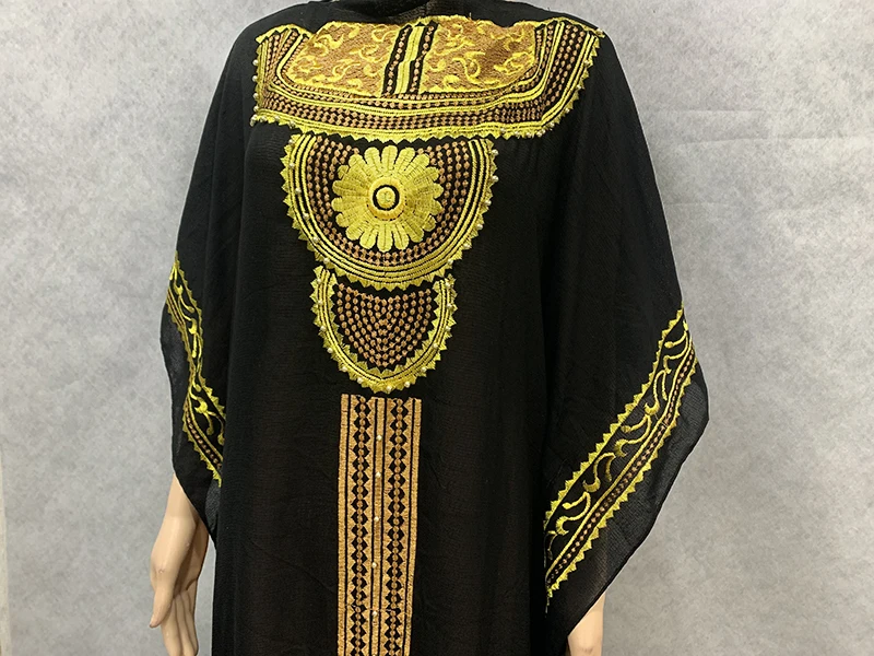 

Fashion Africa style Abaya Long Dashiki Diamond and Flower Clothes Black Dress with scarf Loose Muslim Robe For African Lady