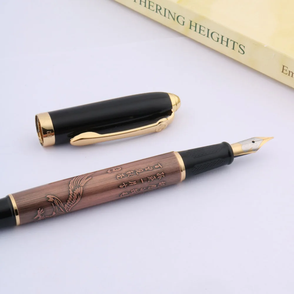 Металлическая авторучка черный с тиснением и изображением китайской живописи