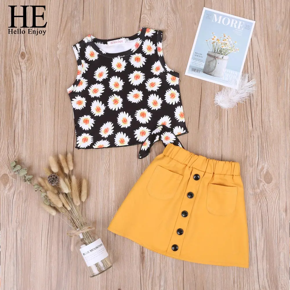 LL1812 yellow HE Hello Enjoy/комплекты одежды для девочек; топы без рукавов в горошек с бантом для девочек; юбка принцессы на подтяжках; костюмы для маленьких девочек; детская одежда - Цвет: LL1812 yellow
