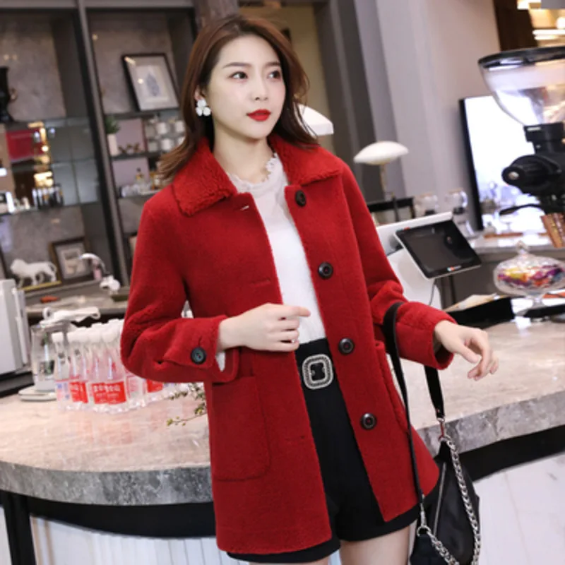 Casaco Fashion Women's Korean Fluffy Comfortable Lamb Faux One Piece Of Fur Autumn Mid-length Coat Square Collar Long Sleeve