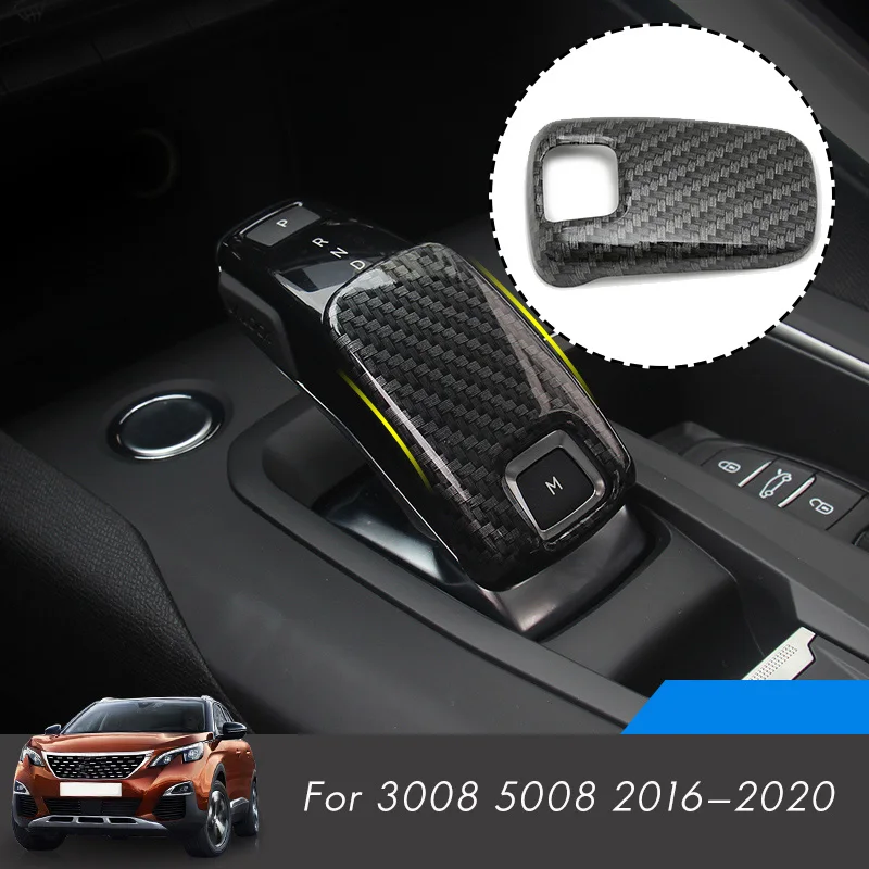 

Carbon Fiber Central Control Gear Shift Knob Cover Gear Lever Decoration Trim for Peugeot 3008 5008 2016 - 2020