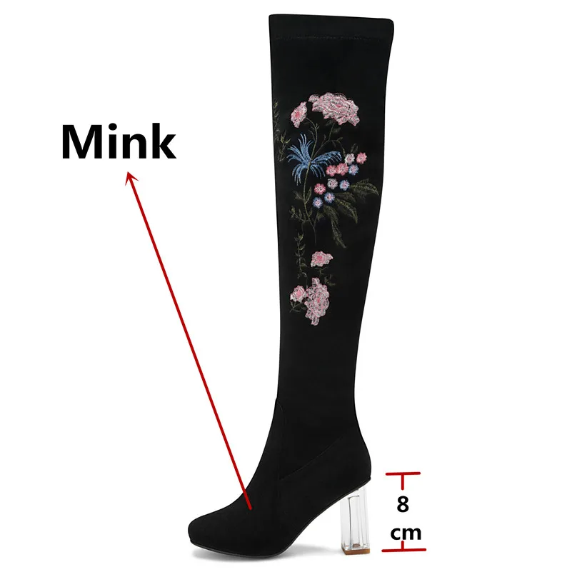 Dilalula Real Kid Suede Leather Embroider Women Knee High Boots 2021 Winter Square Heels Zipper Party Office Shoes Woman | Обувь