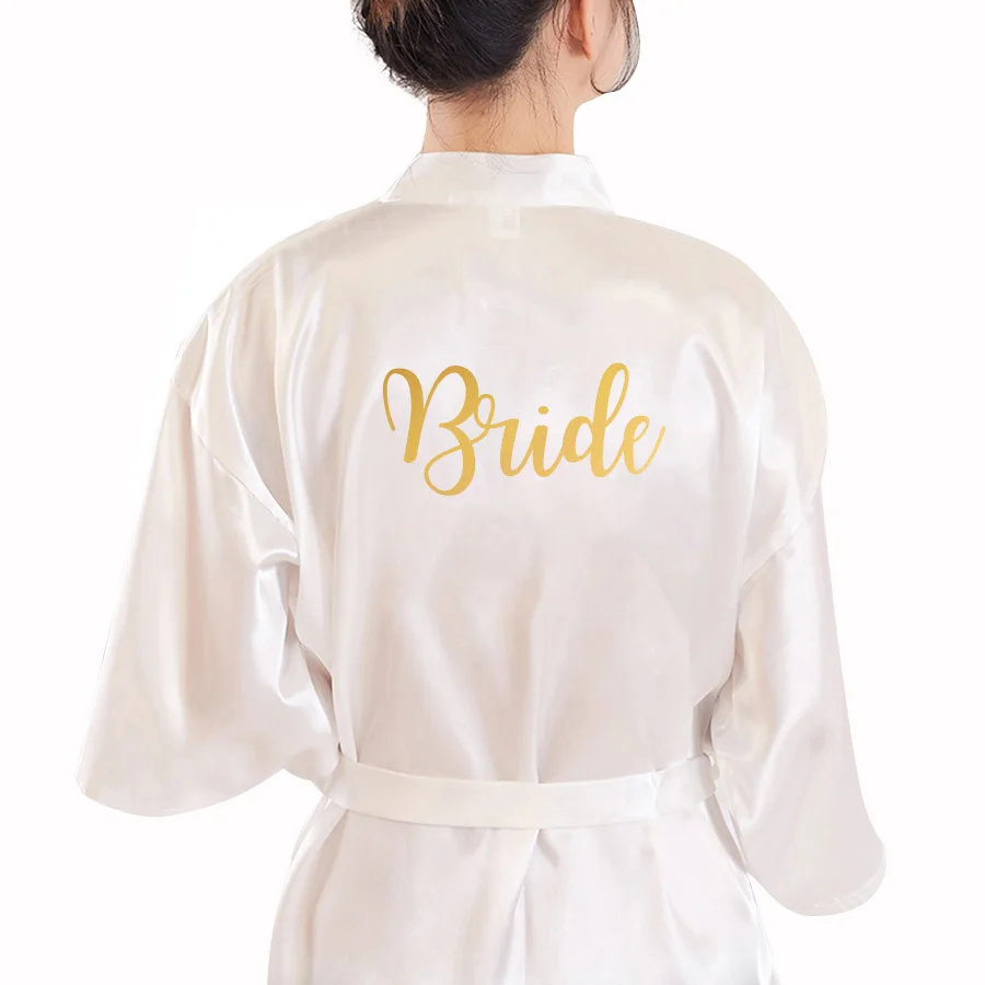 Женский Атласный халат с золотым принтом Свадебный подружки невесты кимоно для