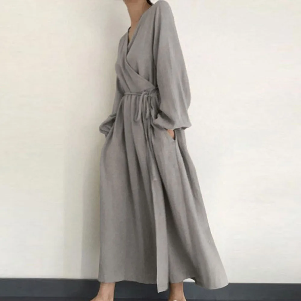 

2021 Women Spring New Nine-point Sleeve Pullover Dress Loose Japanese Korean Version Tie In Waist Slim Retro Female Dresses