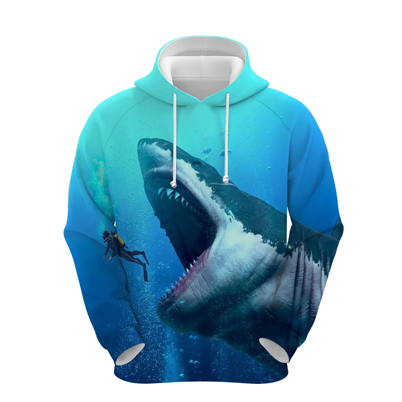

Spring Autumn Men 3D Big Sea Fish Print Hoodie Cool Shark Whale Sweatshirt Unisex Animals Pullover Male Streetwear Tops Sudadera