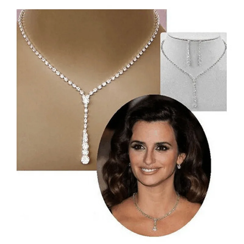

European and American simple tassel Rhinestone Necklace Bridal Necklace Set 2 sets of wedding jewelry