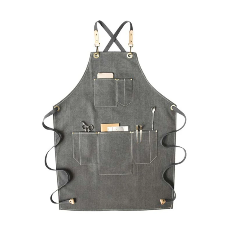 

Chef Apron Cotton Canvas Cross Back Adjustable Apron with Pockets for Women and
