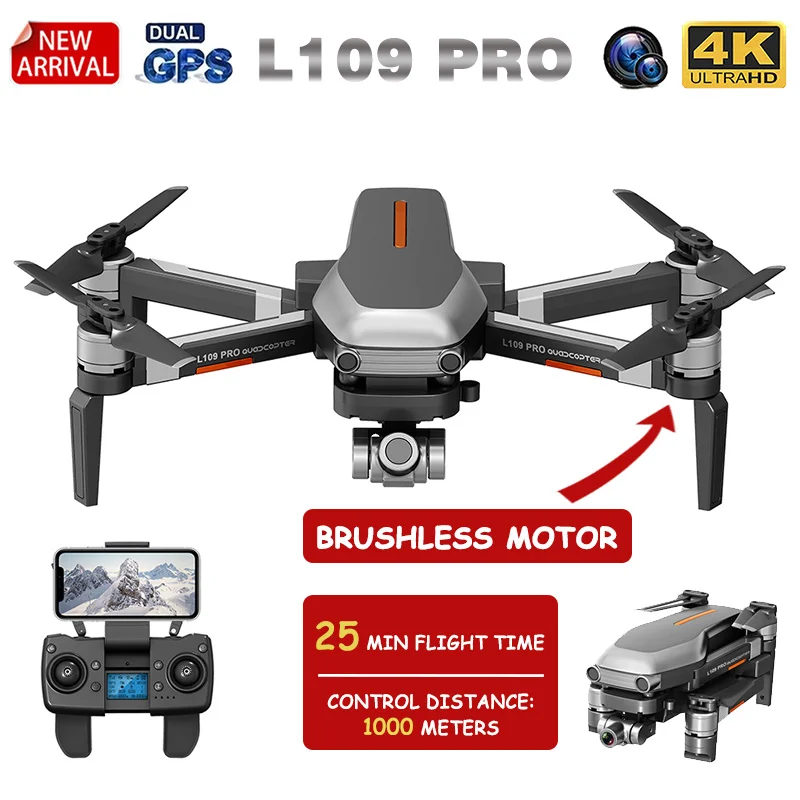 Квадрокоптер XKJ L109 PRO складной с бесщеточным Мотором и двойной камерой 4K HD 1000