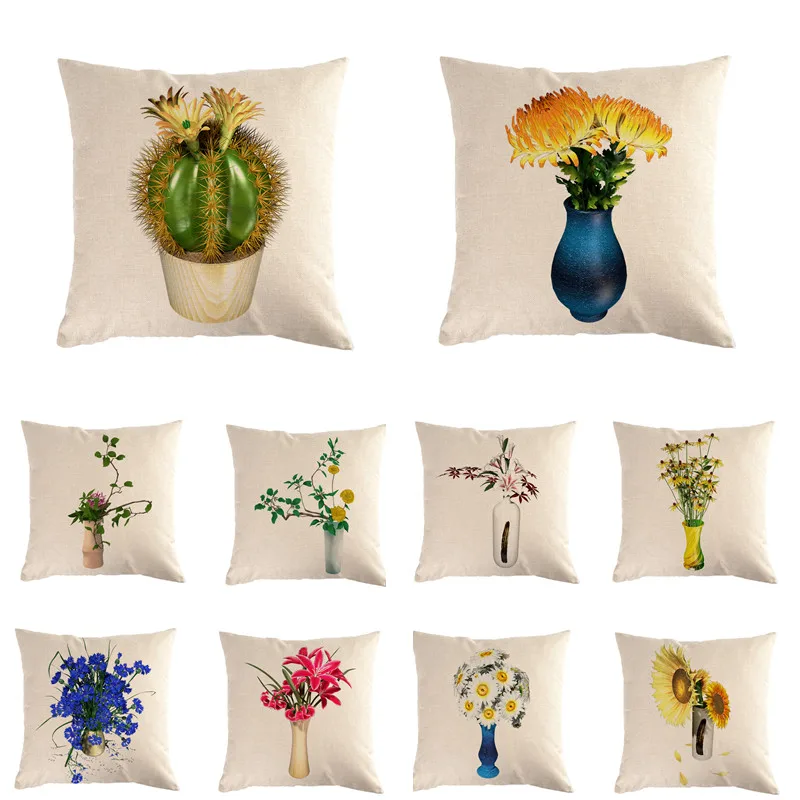

Floral Plant Leaves Pillow Case Cushion Cover Home Decor Green Leaves Plants Throw Sofa Car Cushion Cover 45*45cm