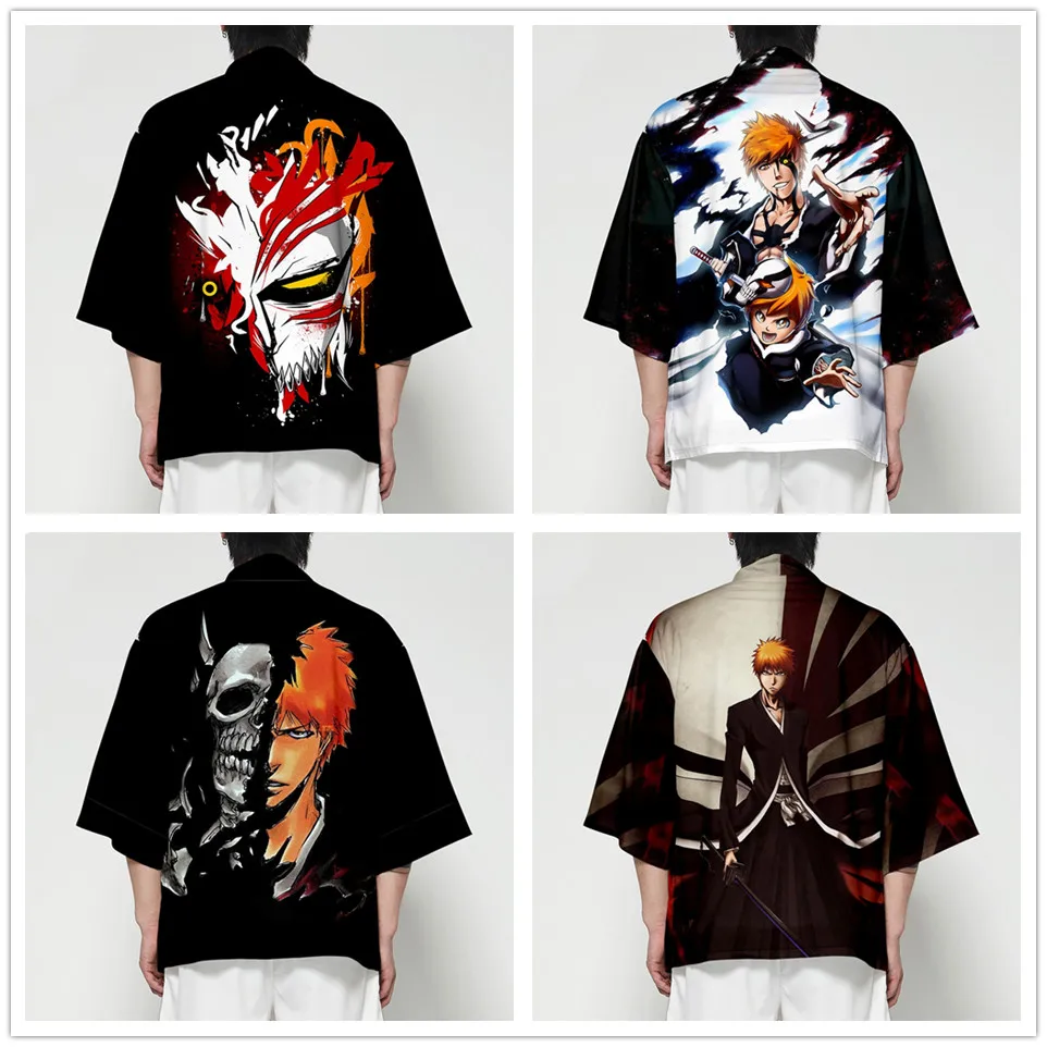 

BLEACH 3d Japanese Style Fashion Men Retro Cardigan Samurai Kimono Haori Japan Warrior Yukata Obi Asian Coat Adult Clothing