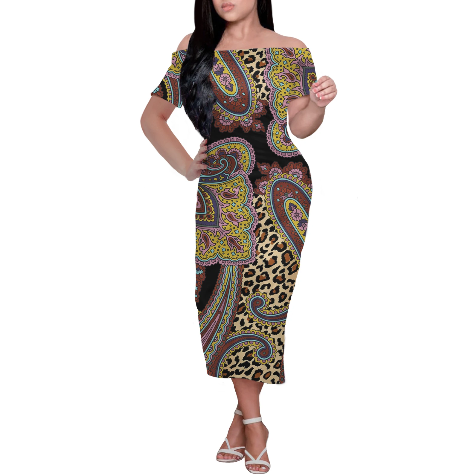 

Women's Vintage Off Shoulder Bandana Floral Casual Pencil Dress Slim Long Bodycon Dress Plus Size Beach Party Elegant Dresses