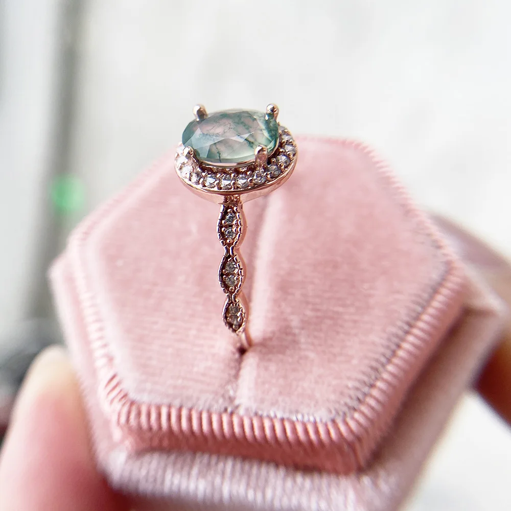 

GZXSJG Natural Moss Agate Gemstones Ring for Women Solid 925 Sterling Silver Wedding Engagement Bride Unique Gift Fine Jewelry