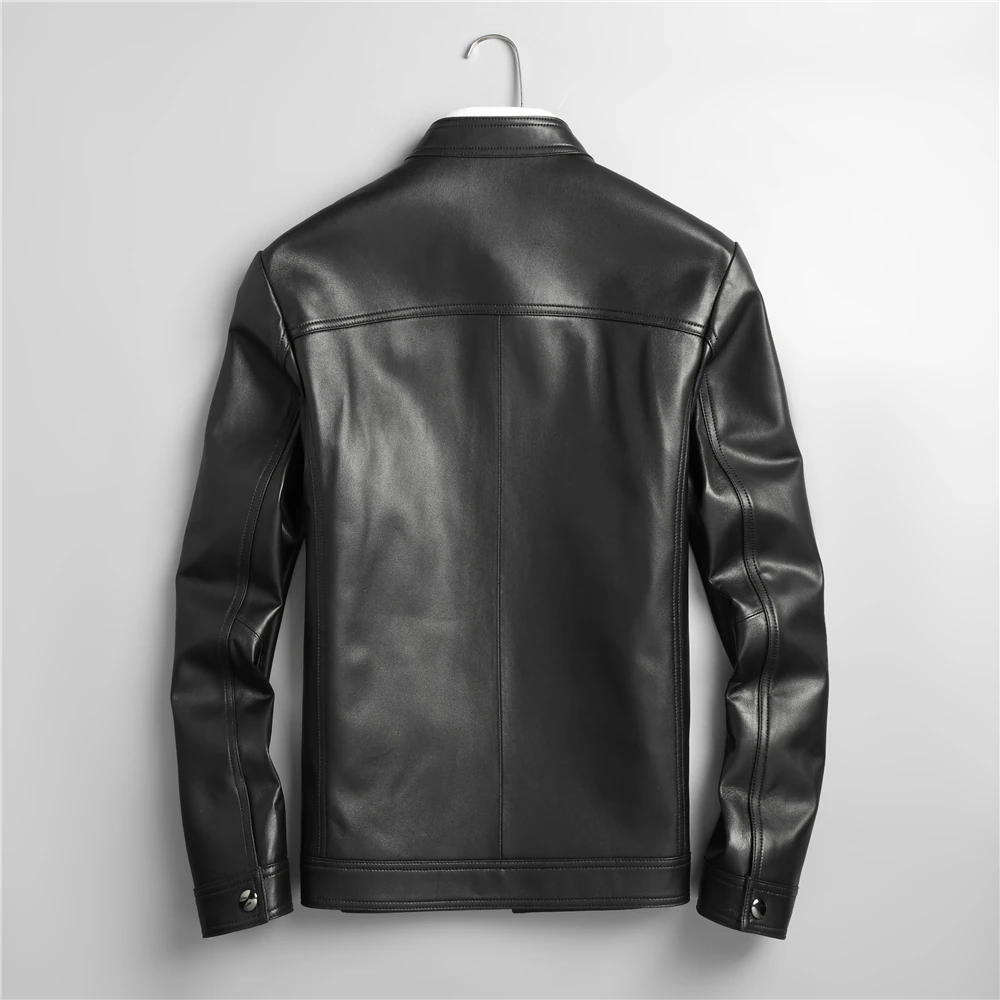 Мужская Короткая кожаная куртка коричневая Повседневная Формальная из