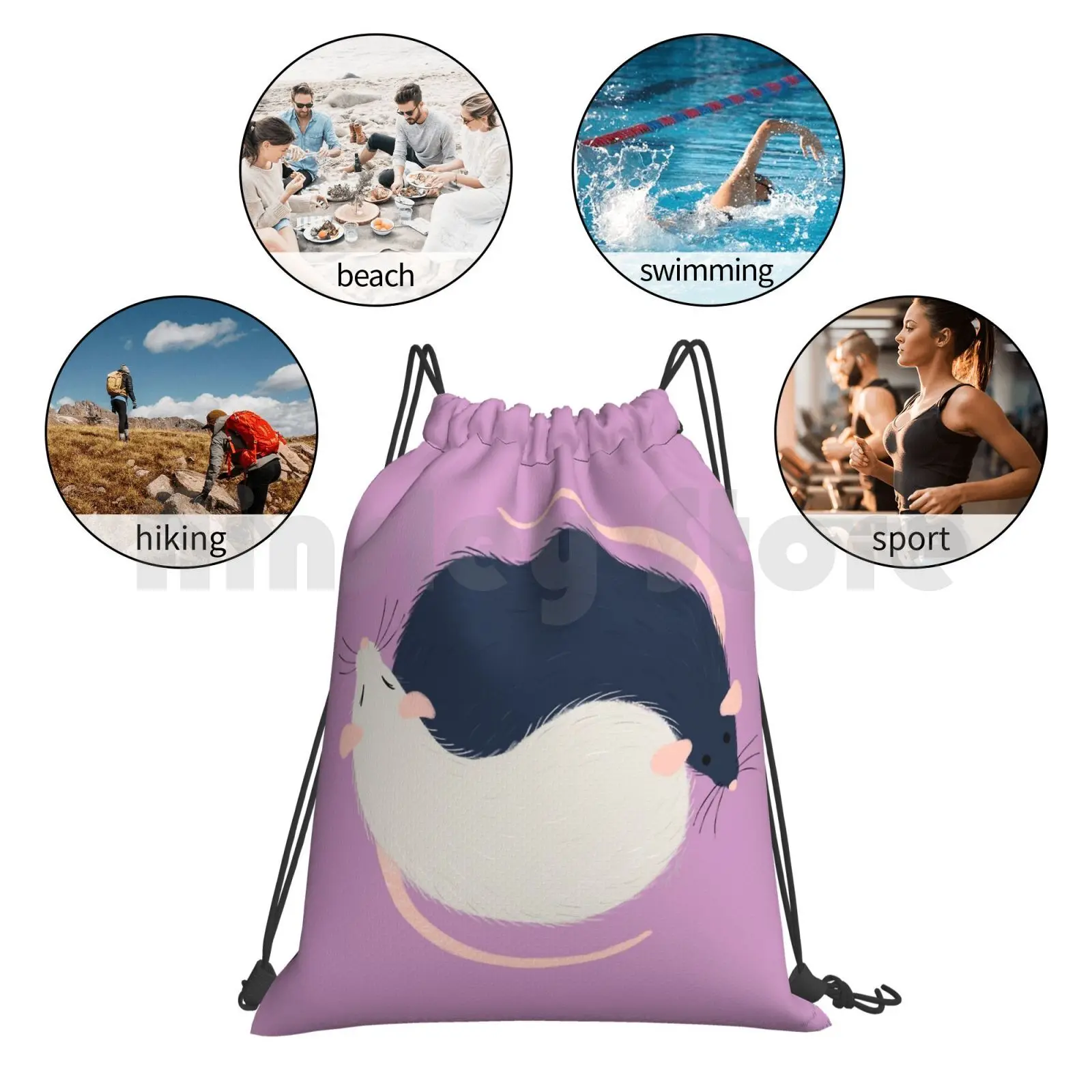 

Ratty Love-Ying Yang Backpack Drawstring Bags Gym Bag Waterproof Rats Ratties Rat Pet Rats Rats I Love Rats Rat Rat
